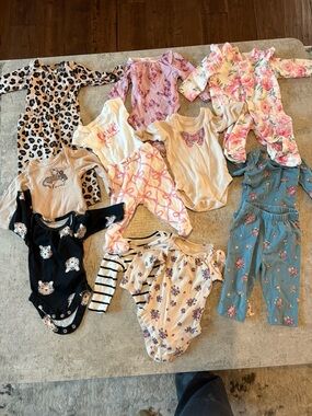 Baby Girl Mixed Onesie and Footie Sleepwear Lot - Floral & Animal Prints